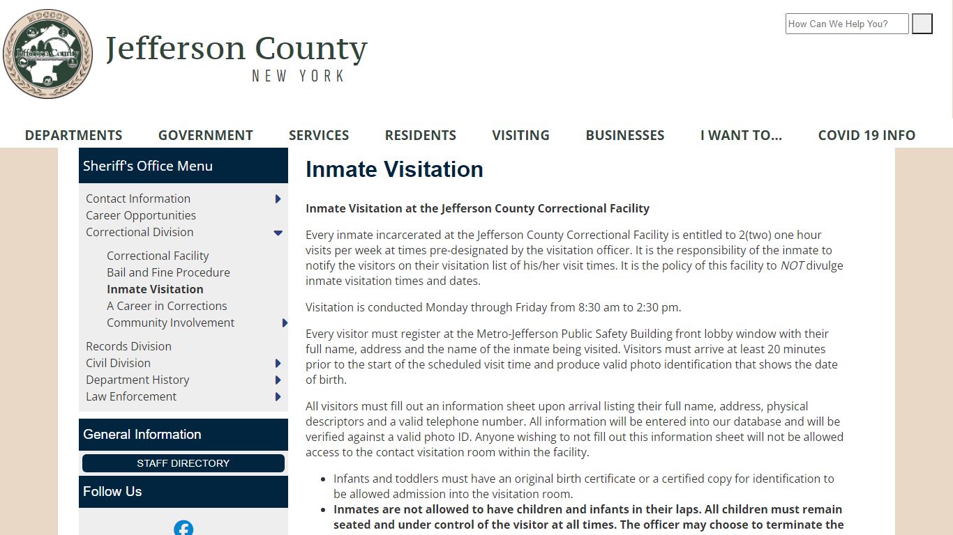 Welcome to Jefferson County, New York - Inmate Visitation